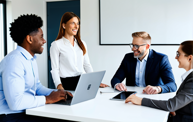 생산성과 향상을 위한 혁신 사례 - Automated Office Workflow**

"A brightly lit, modern office scene showcasing a robot arm assisting a...