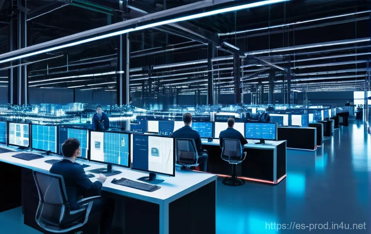 생산관리 직무 초보자를 위한 Q A - **Prompt:** A highly detailed, wide-angle shot of a vibrant, modern manufacturing factory floor duri...