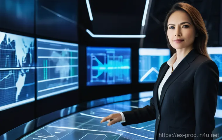 생산관리 분야의 여성 리더 사례 - **Prompt:** A dynamic, wide shot of a female CEO, in her late 30s, standing confidently in a futuris...