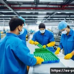 생산관리자 취업에 유리한 자격증 - A modern manufacturing plant scene focused on Lean Manufacturing principles: workers wearing safety ...