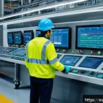 Home 21 생산관리 실무에서 활용하는 체크리스트 - A modern manufacturing plant interior showing a diverse team of factory workers wearing safety unifo...