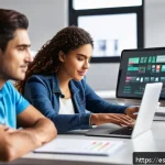 Home 18 생산관리 실무 강좌 온라인 플랫폼 - A professional online learning environment focused on production management, showing a diverse group...